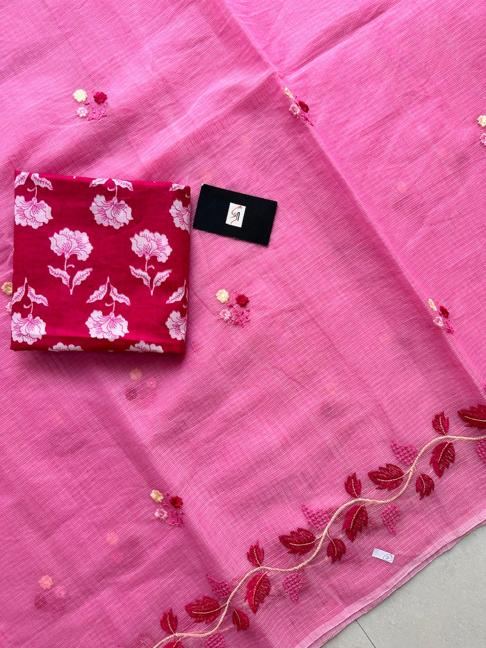 Embroidered Kota Cotton Doria Saree