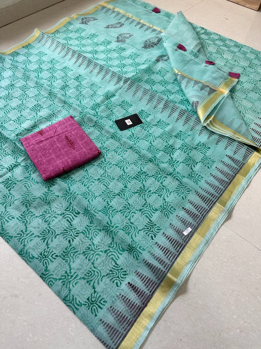 HandBlock Printed Kota Cotton Doria Saree