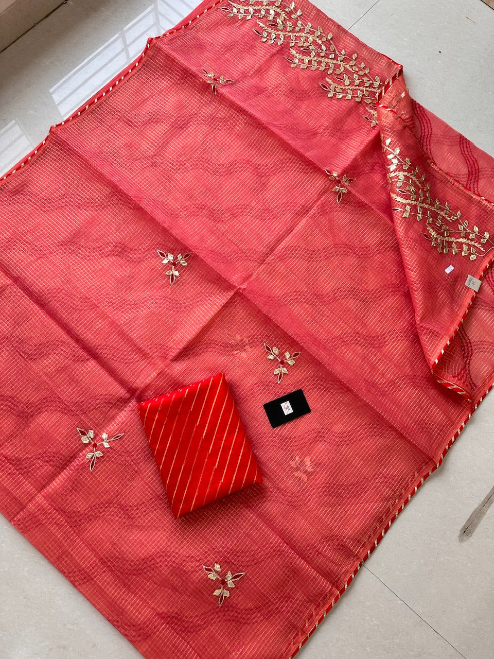 Jaipuri Gota Patti Embroidered Kota Cotton Doria Saree