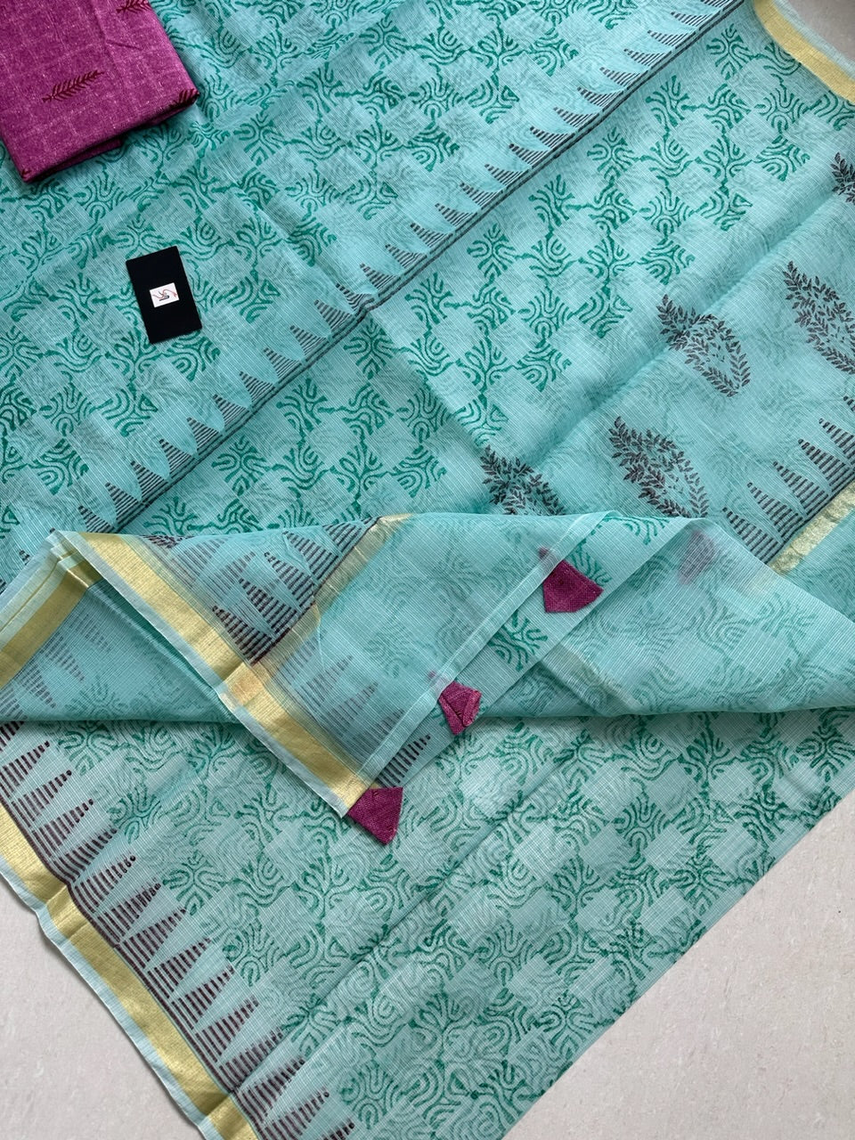 HandBlock Printed Kota Cotton Doria Saree