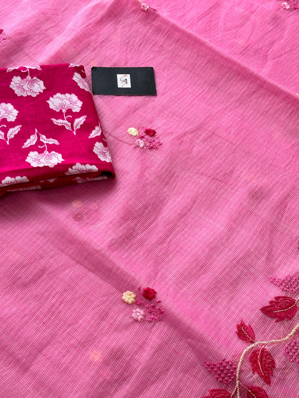 Embroidered Kota Cotton Doria Saree