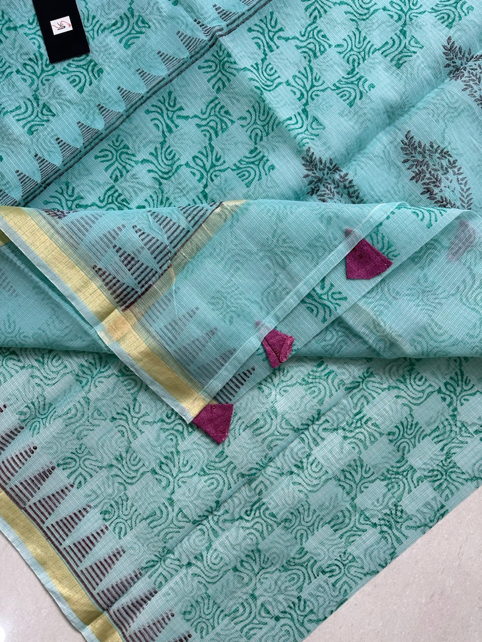 HandBlock Printed Kota Cotton Doria Saree