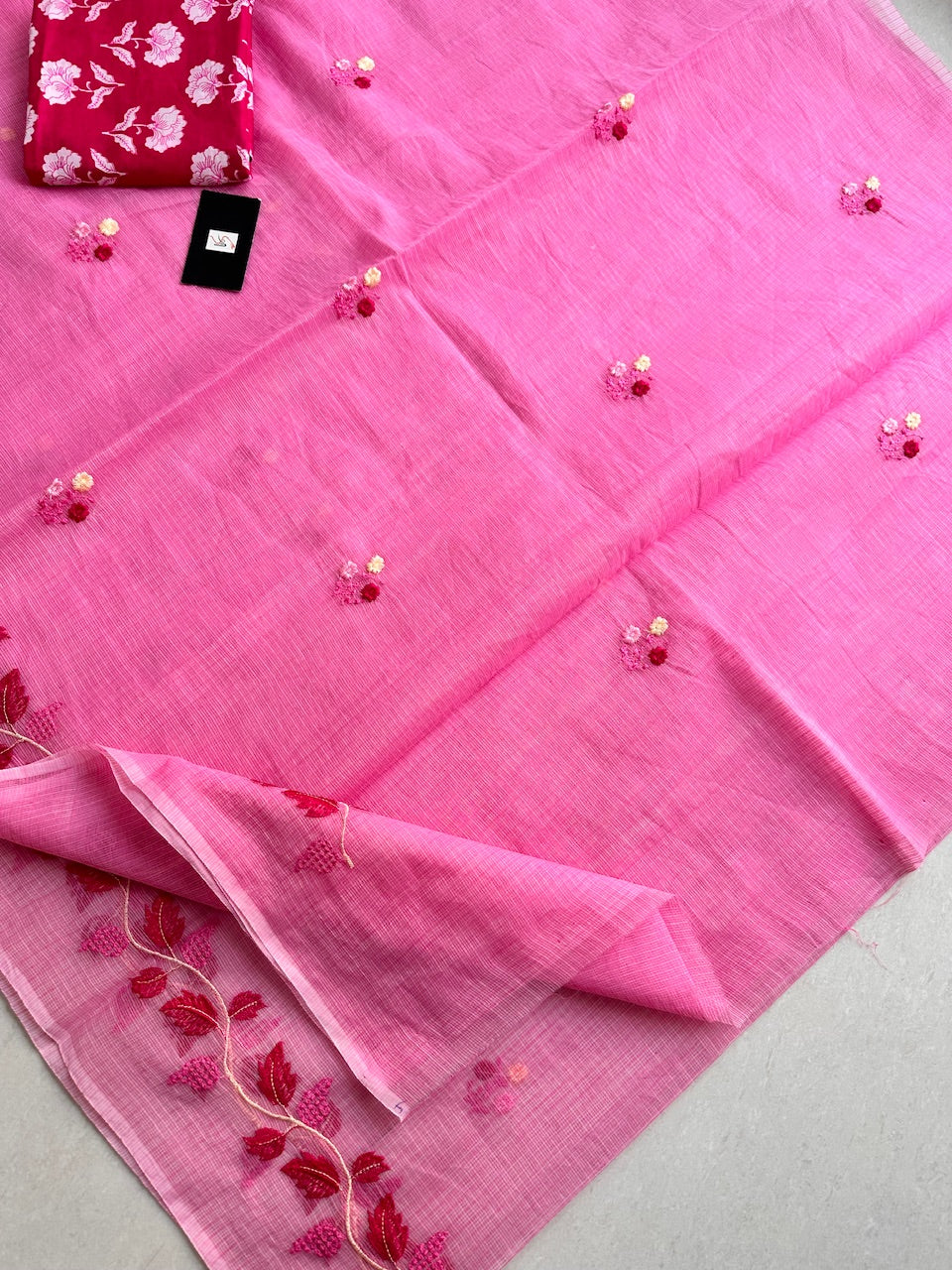 Embroidered Kota Cotton Doria Saree