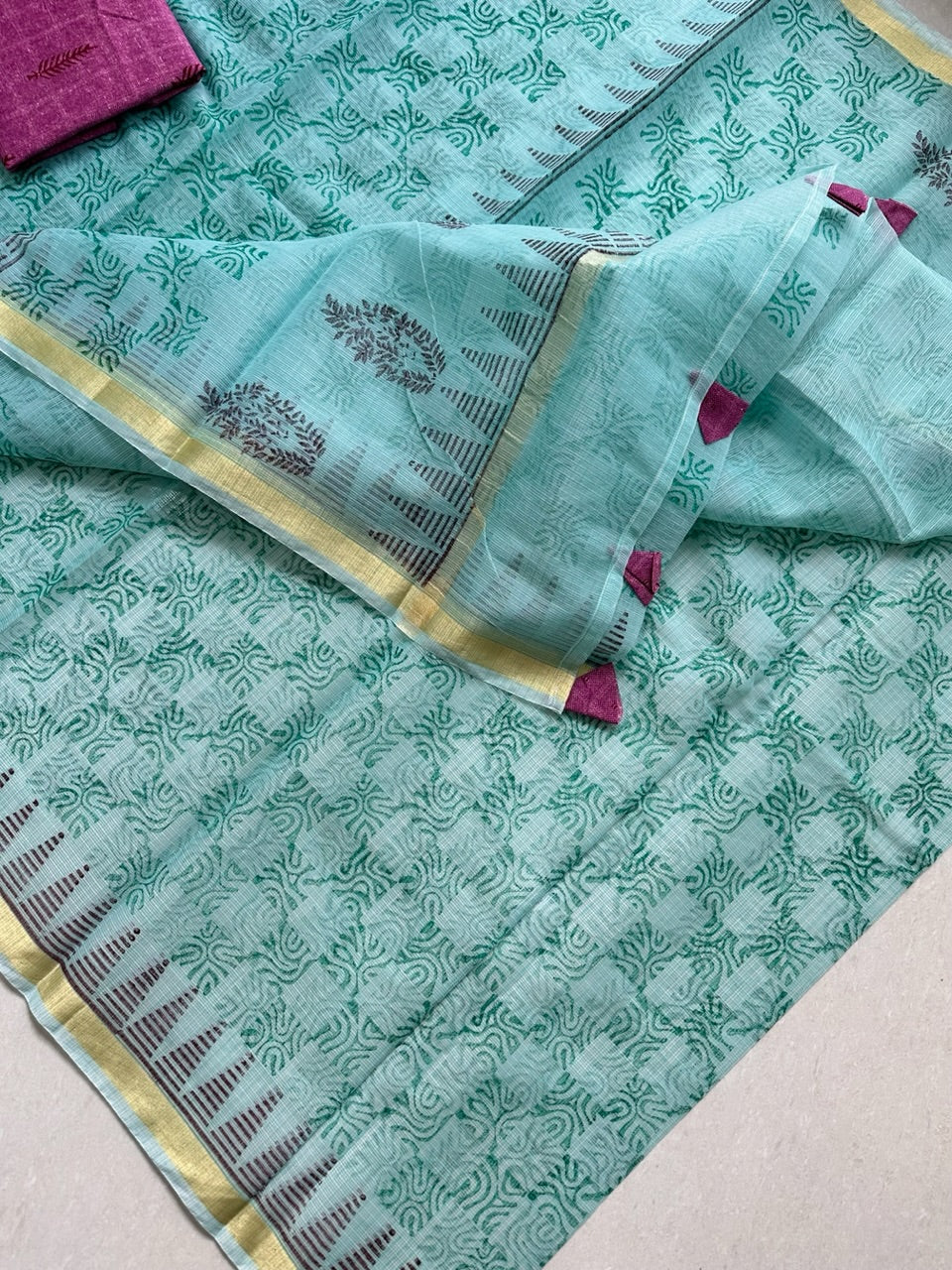 HandBlock Printed Kota Cotton Doria Saree