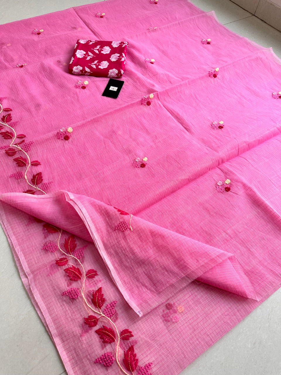 Embroidered Kota Cotton Doria Saree