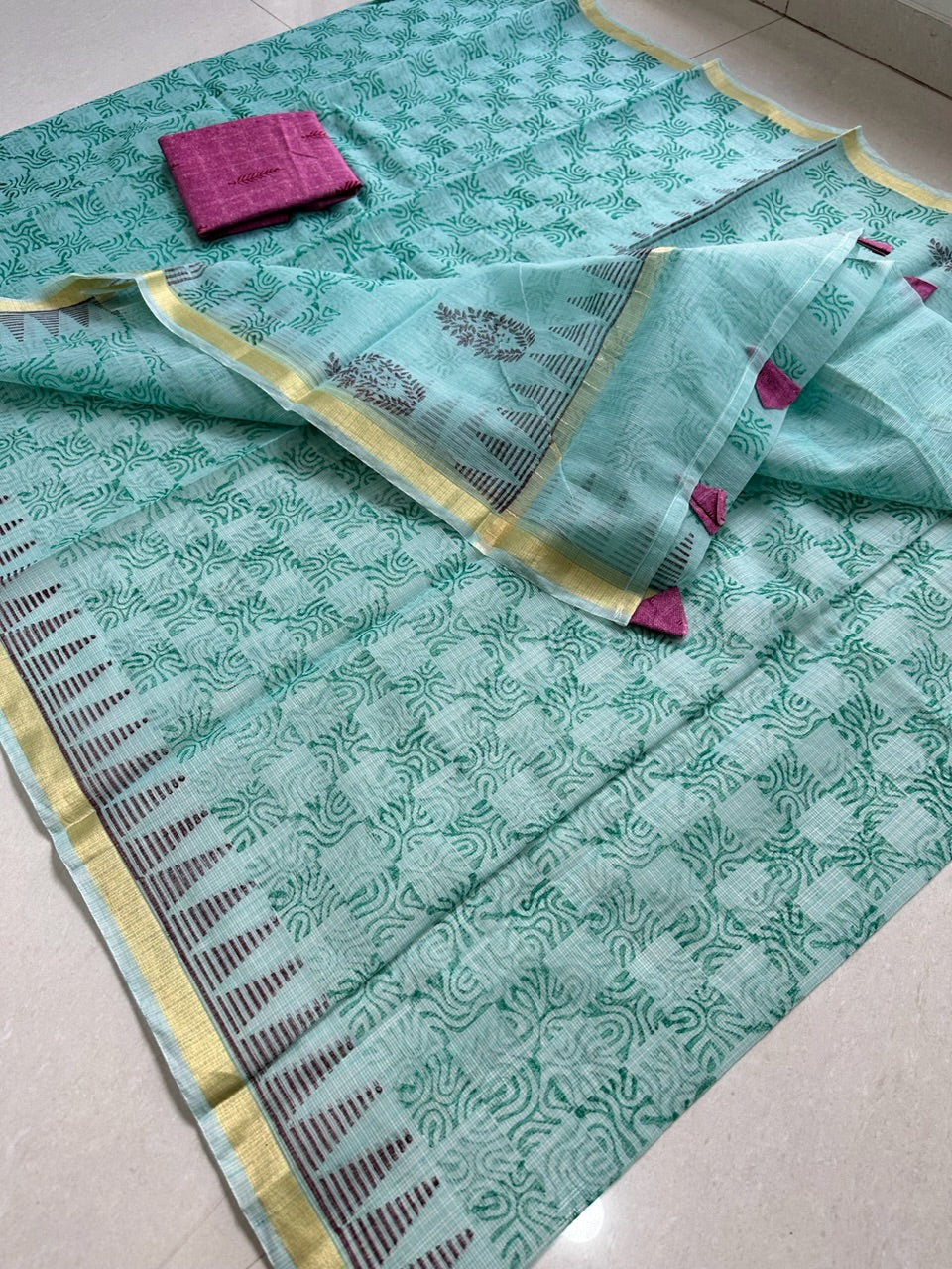 HandBlock Printed Kota Cotton Doria Saree