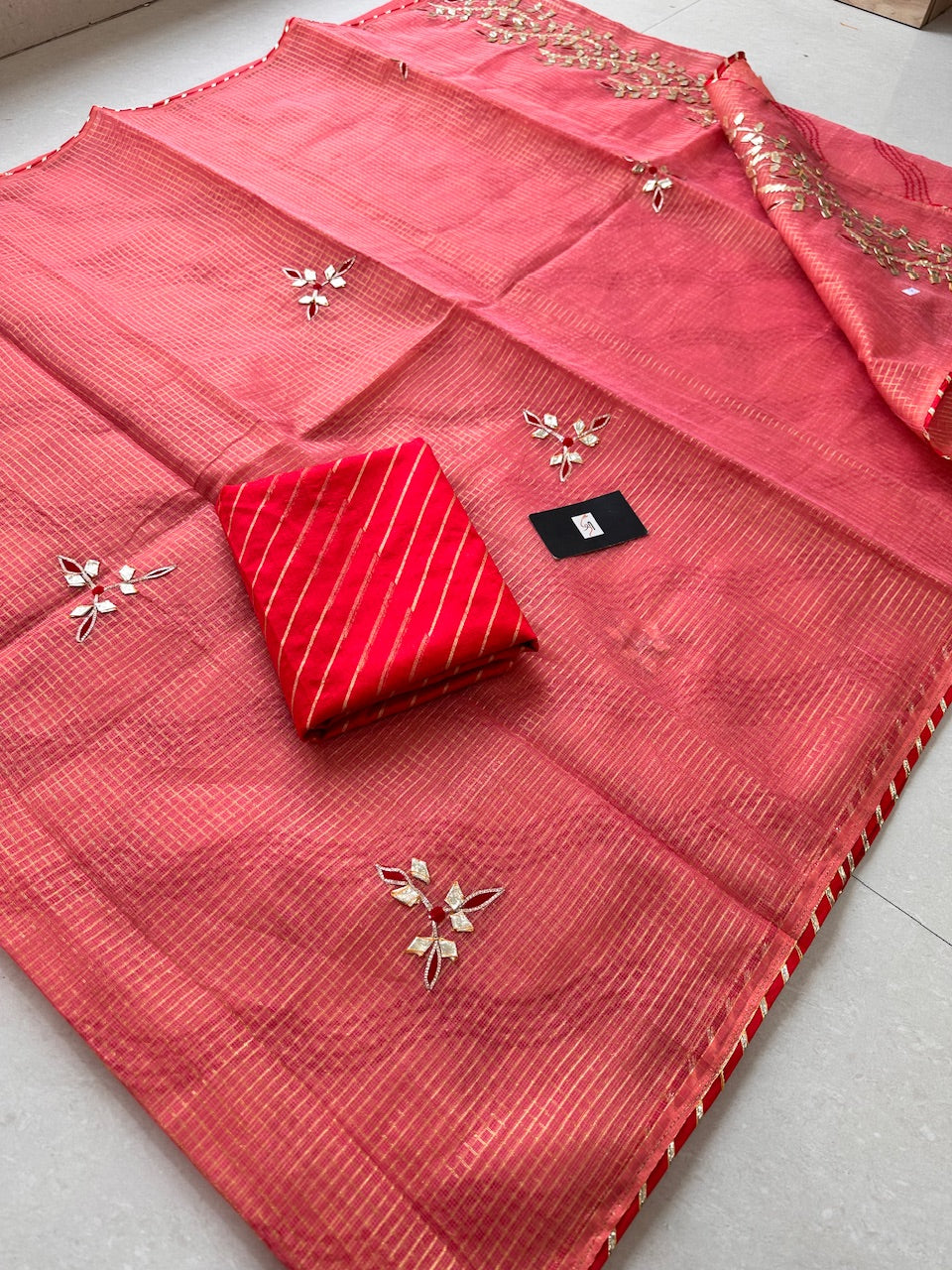 Jaipuri Gota Patti Embroidered Kota Cotton Doria Saree