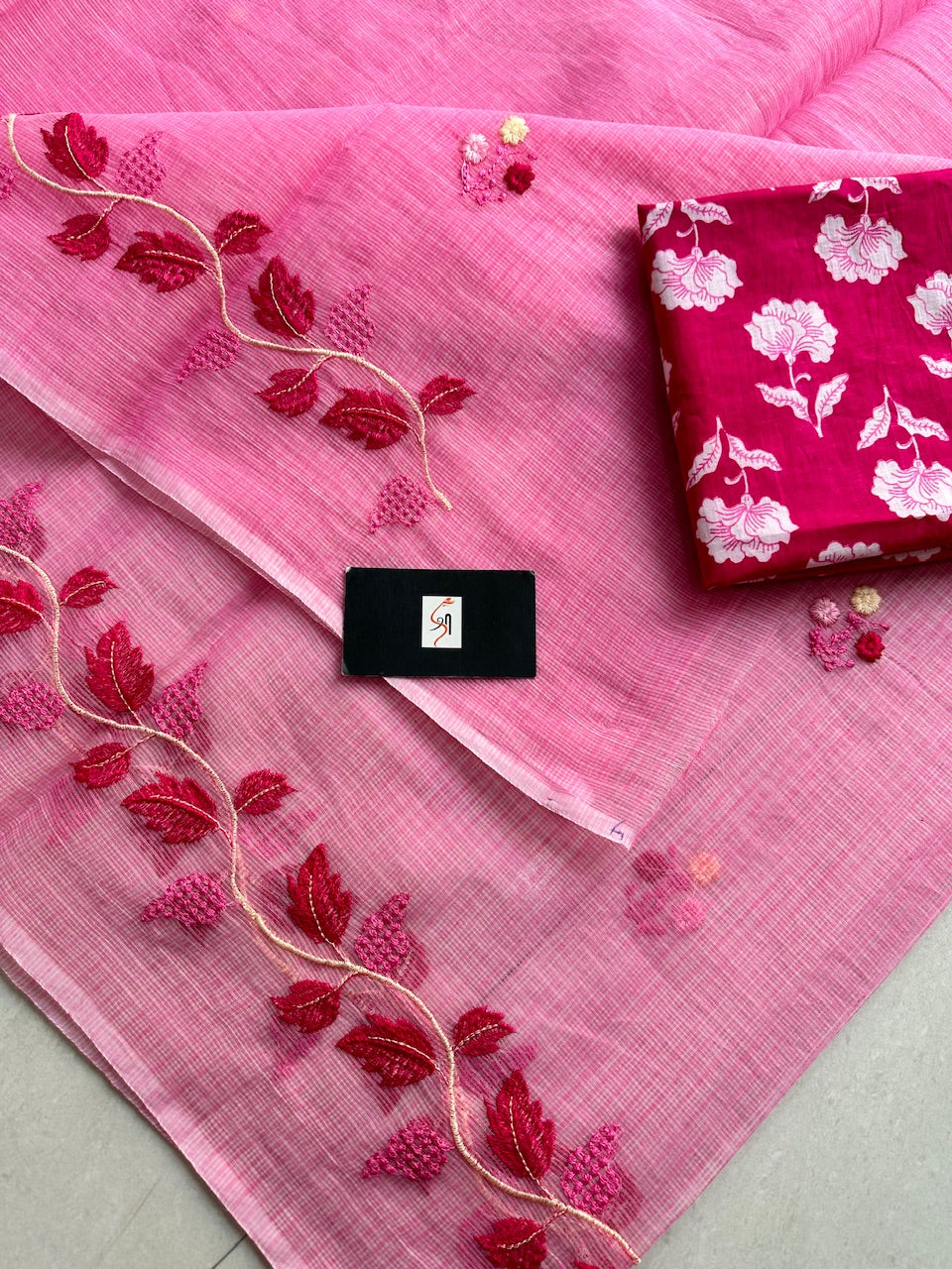 Embroidered Kota Cotton Doria Saree