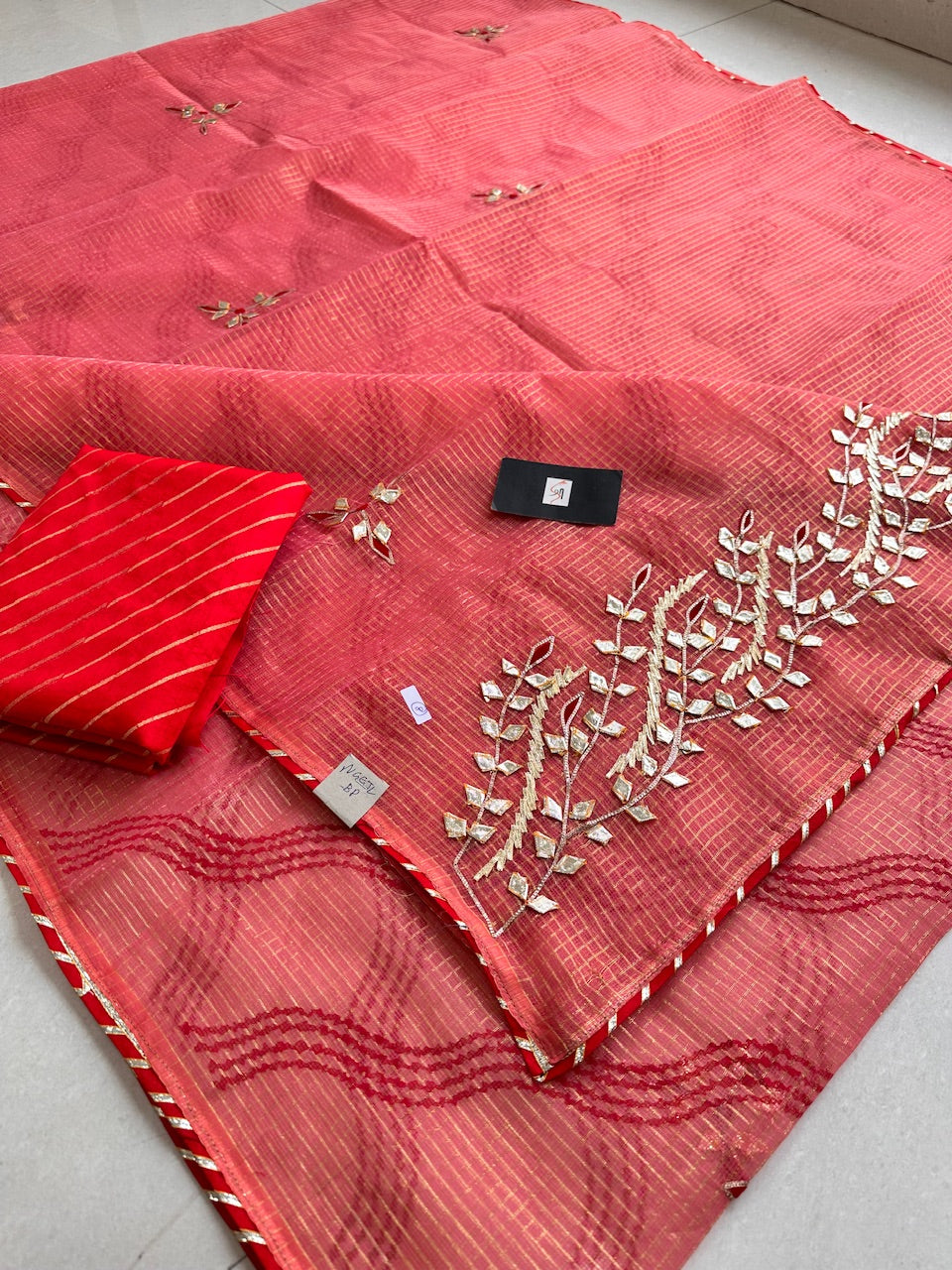 Jaipuri Gota Patti Embroidered Kota Cotton Doria Saree