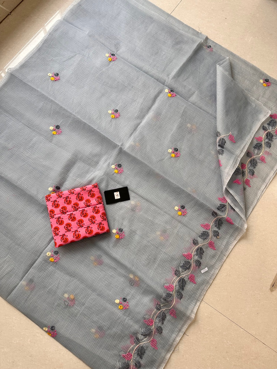 Embroidered Kota Cotton Doria Saree