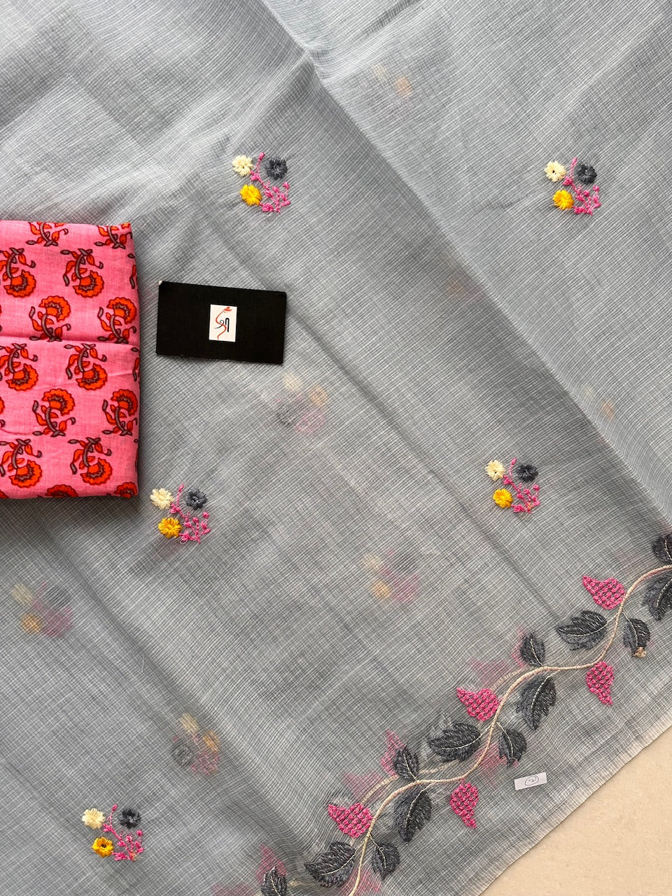 Embroidered Kota Cotton Doria Saree