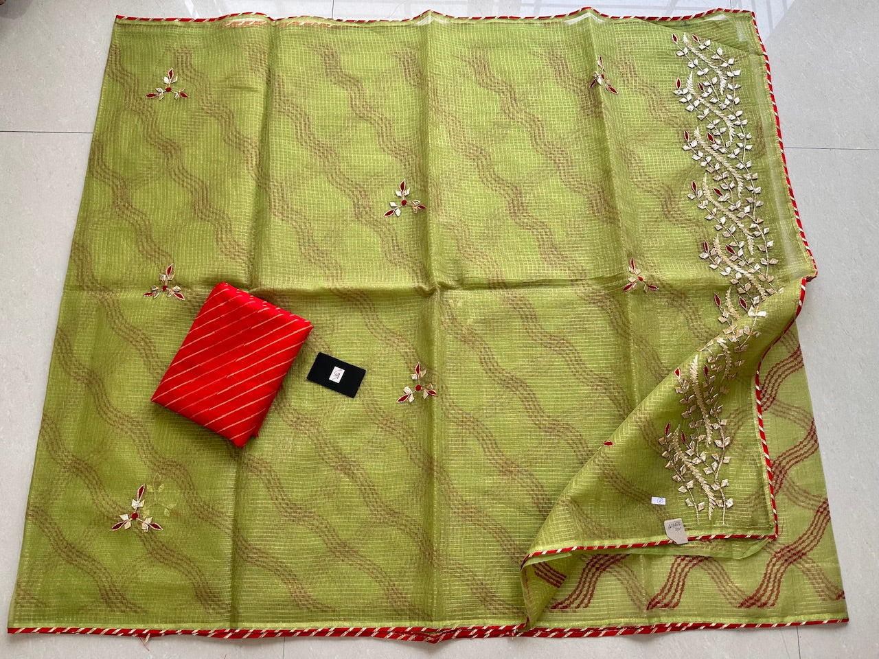 Jaipuri Gota Patti Embroidered Kota Cotton Tissue Doria Saree