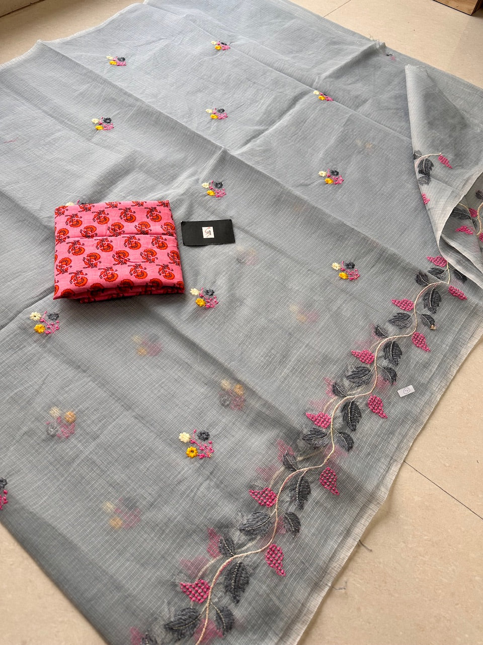 Embroidered Kota Cotton Doria Saree