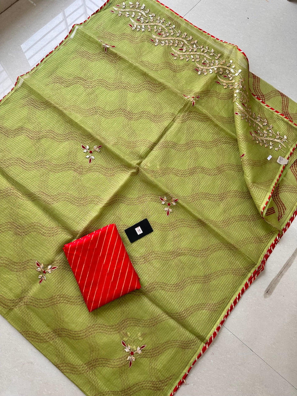 Jaipuri Gota Patti Embroidered Kota Cotton Tissue Doria Saree