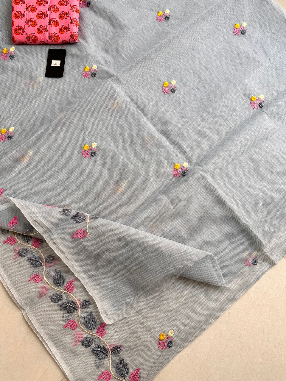 Embroidered Kota Cotton Doria Saree