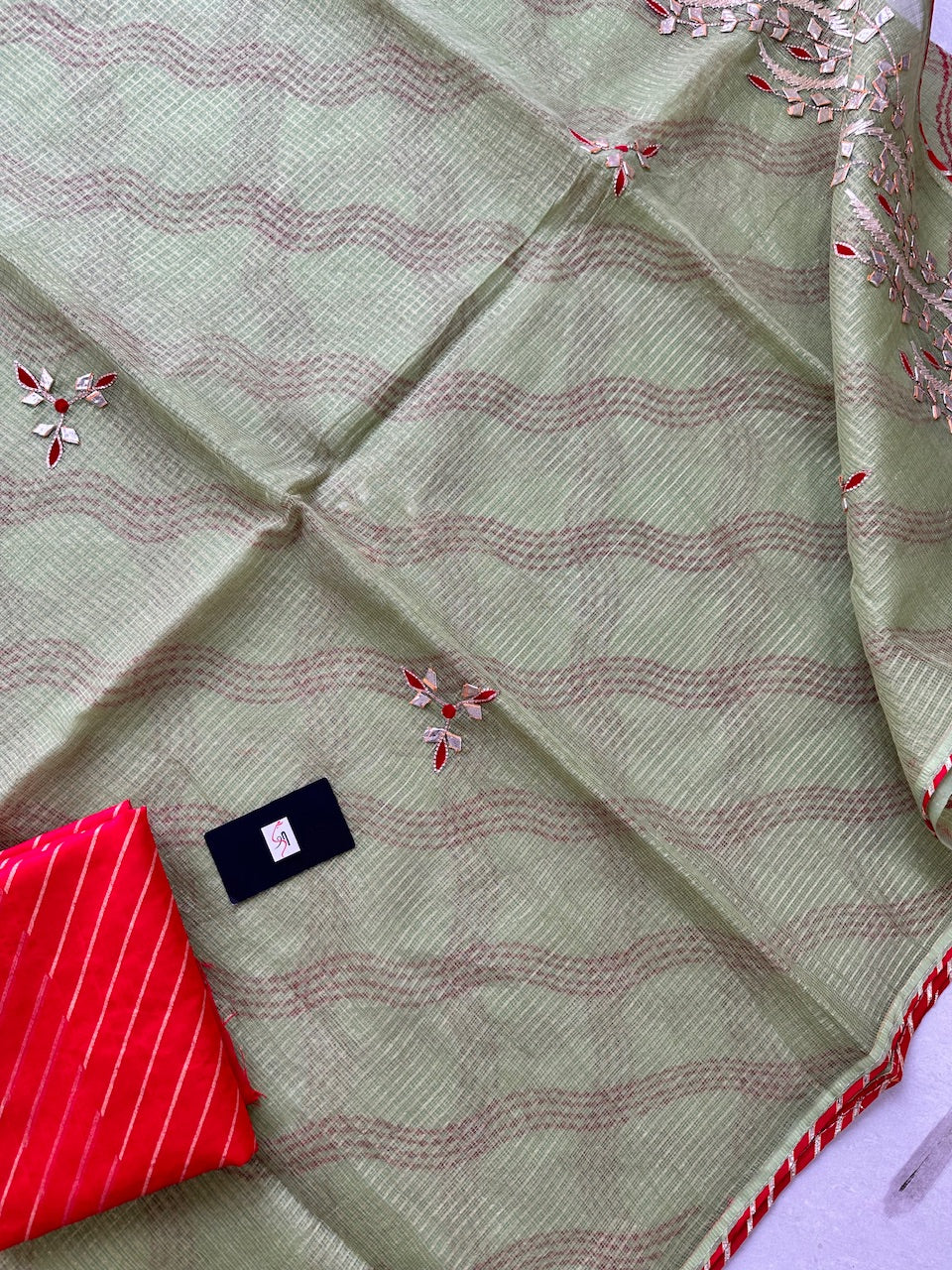 Jaipuri Gota Patti Embroidered Kota Cotton Tissue Doria Saree