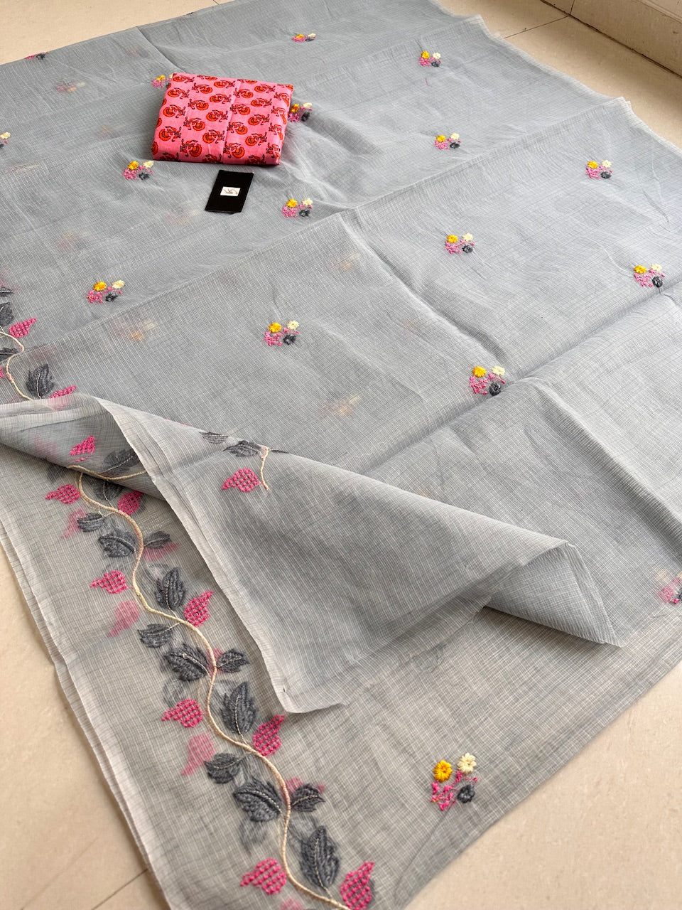 Embroidered Kota Cotton Doria Saree