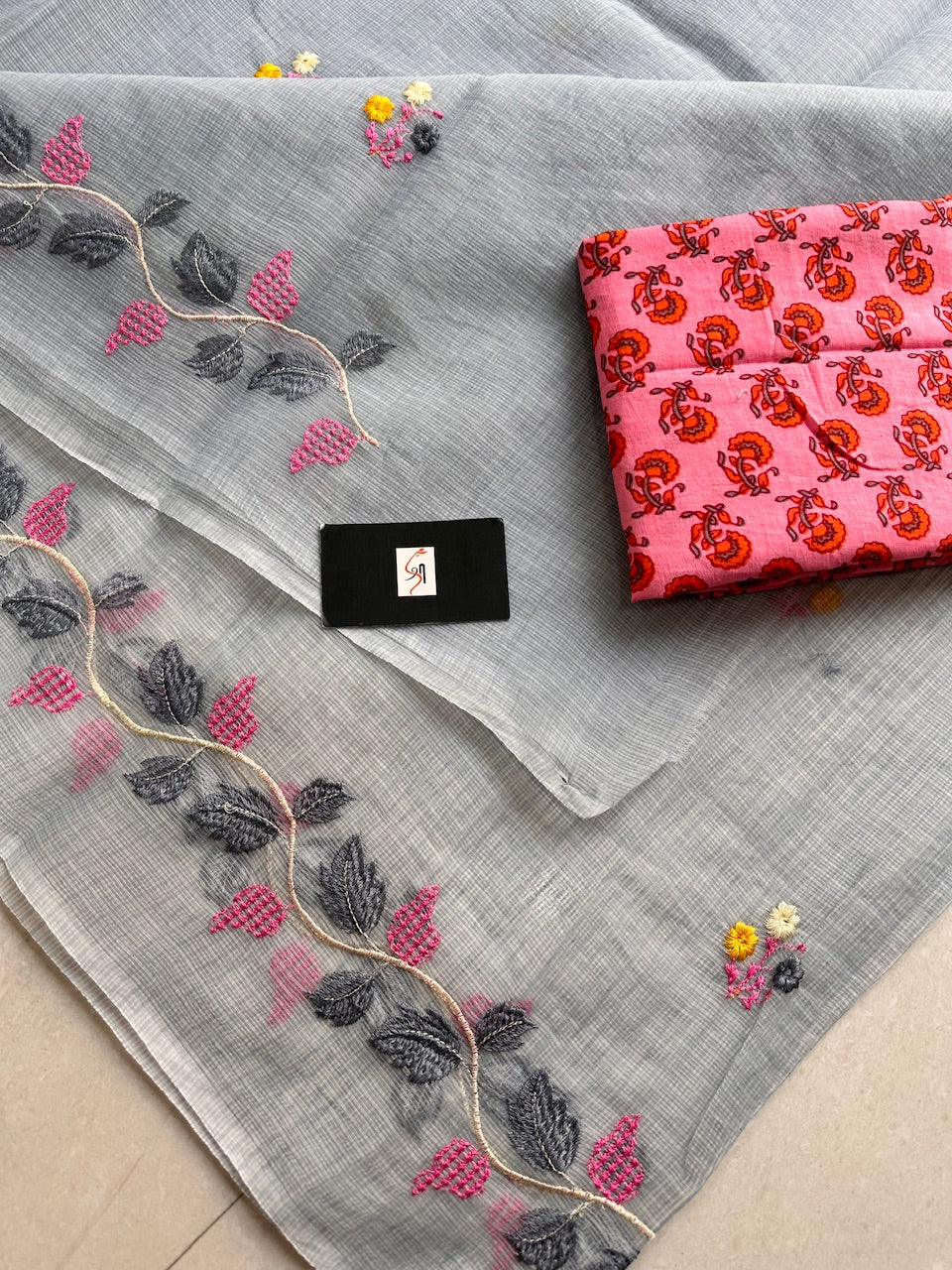 Embroidered Kota Cotton Doria Saree