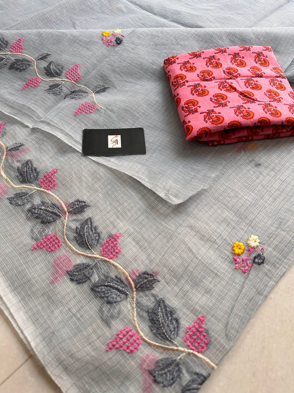 Embroidered Kota Cotton Doria Saree