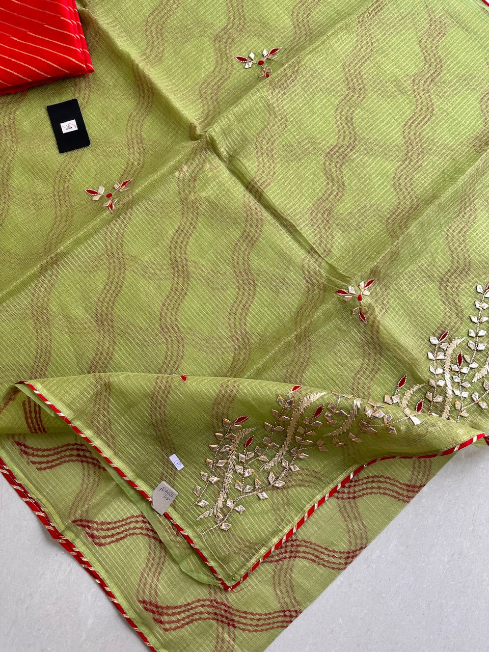 Jaipuri Gota Patti Embroidered Kota Cotton Tissue Doria Saree