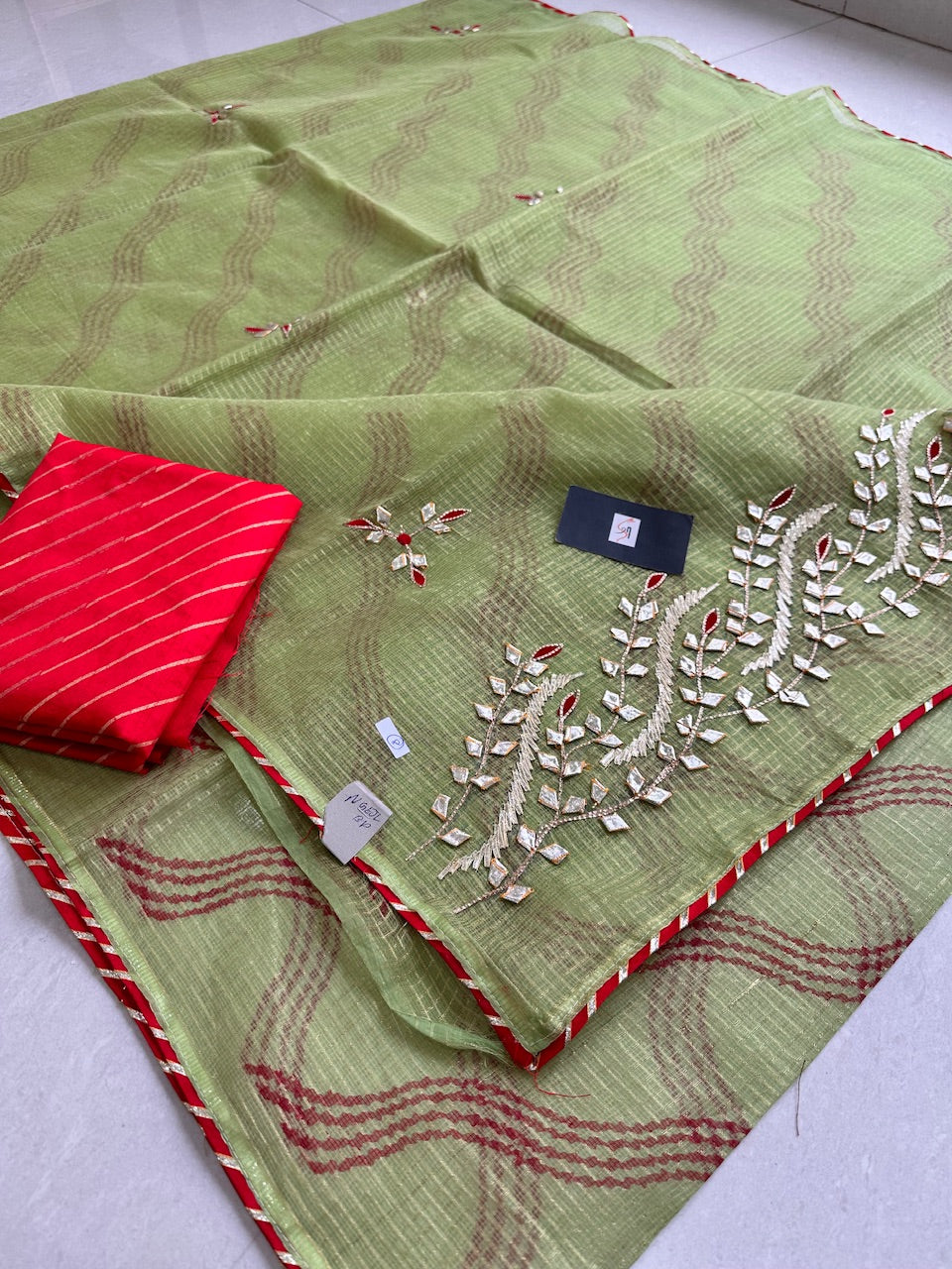 Jaipuri Gota Patti Embroidered Kota Cotton Tissue Doria Saree