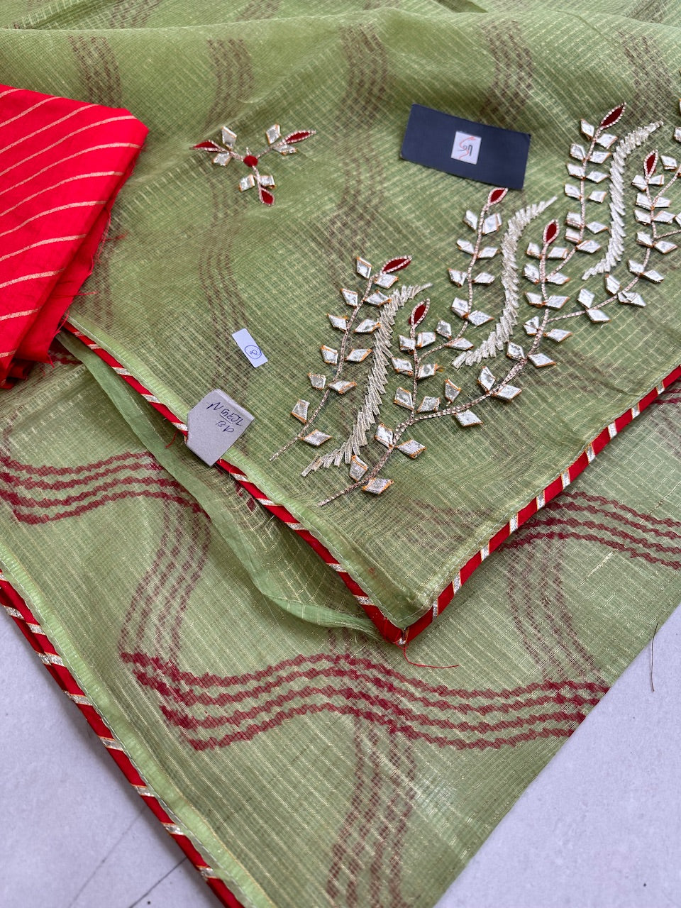 Jaipuri Gota Patti Embroidered Kota Cotton Tissue Doria Saree