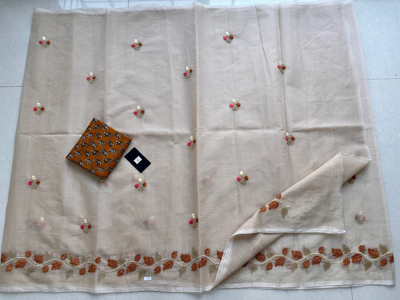 Embroidered Kota Cotton Doria Saree