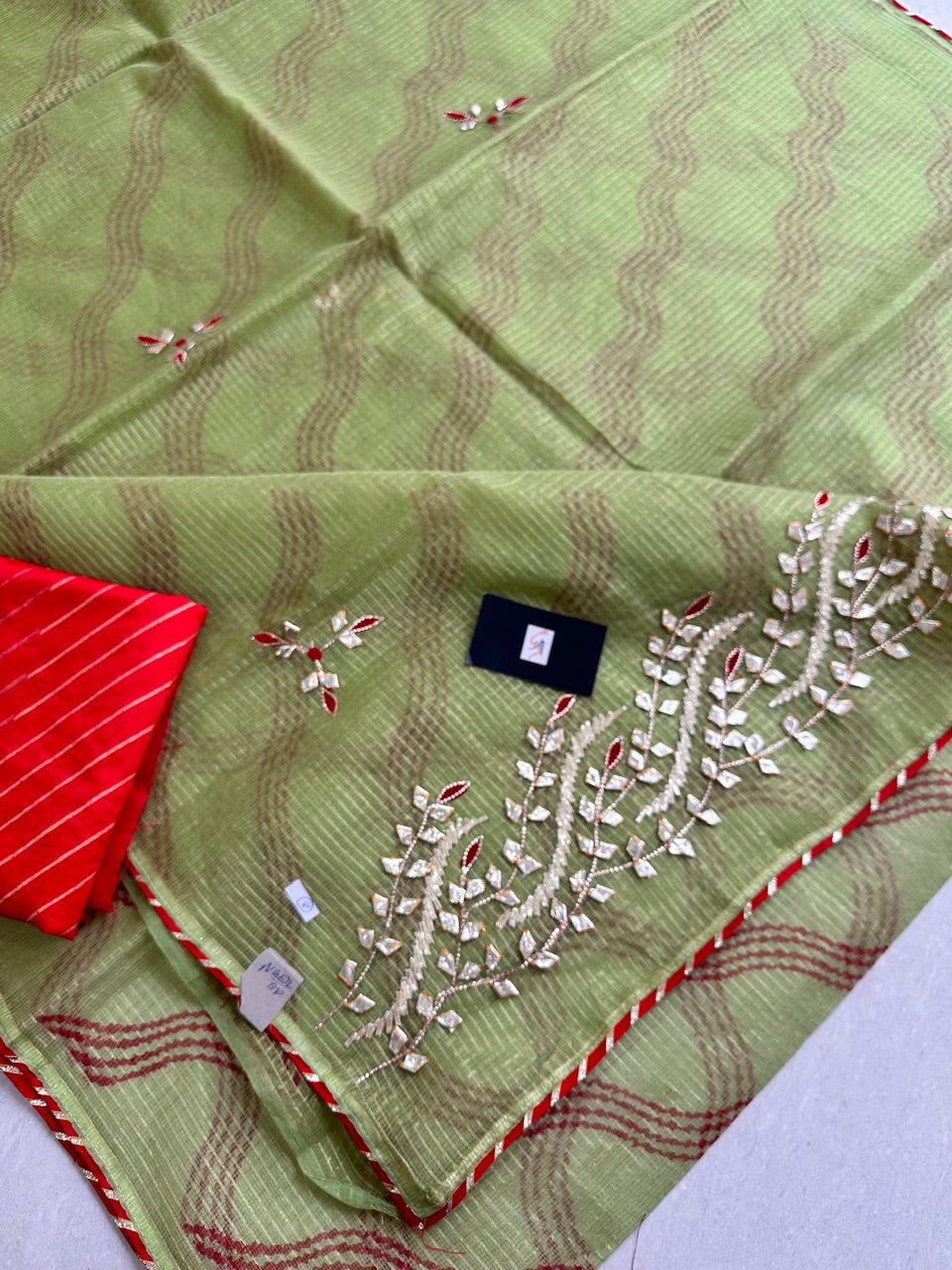 Jaipuri Gota Patti Embroidered Kota Cotton Tissue Doria Saree