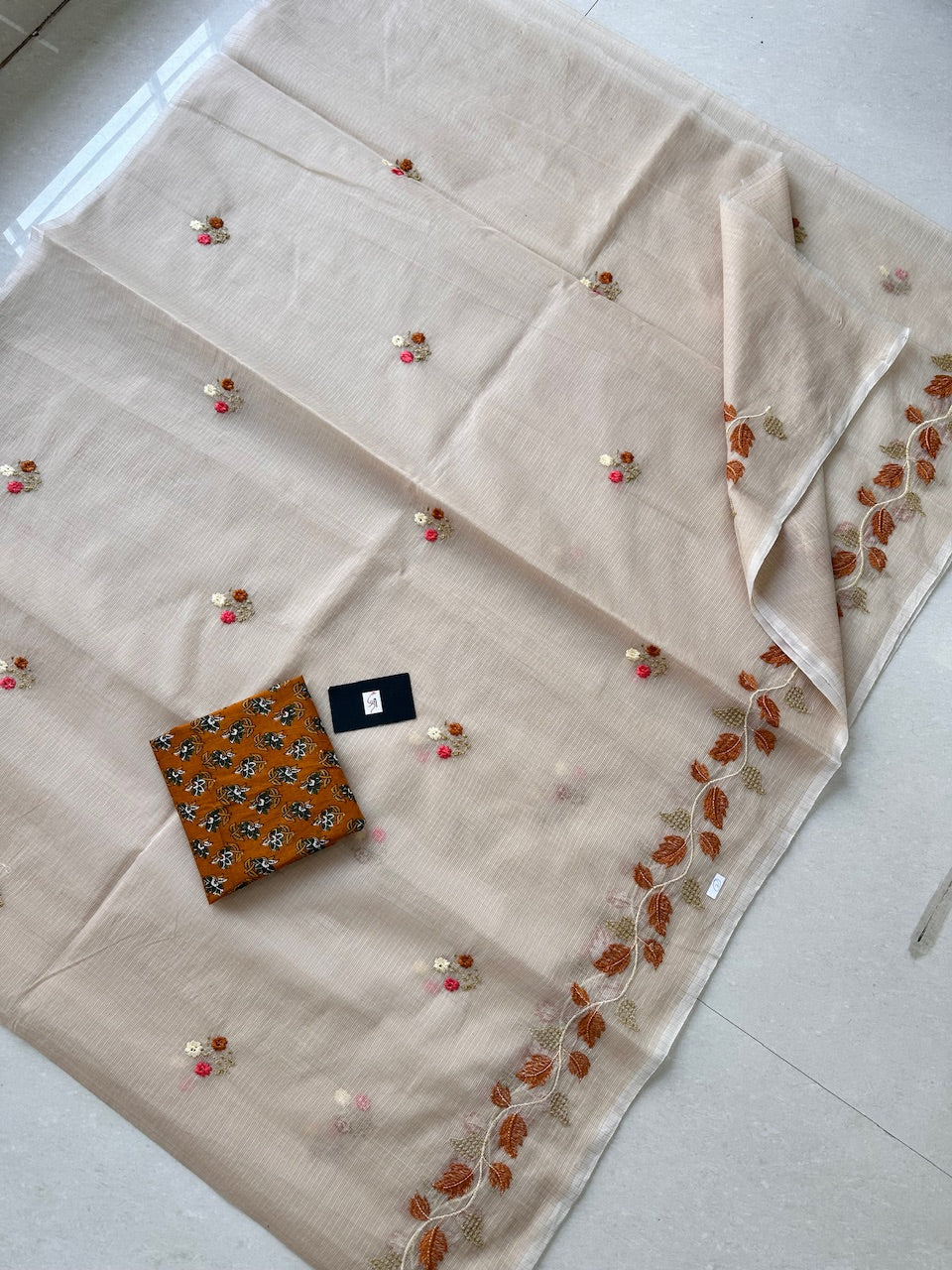 Embroidered Kota Cotton Doria Saree