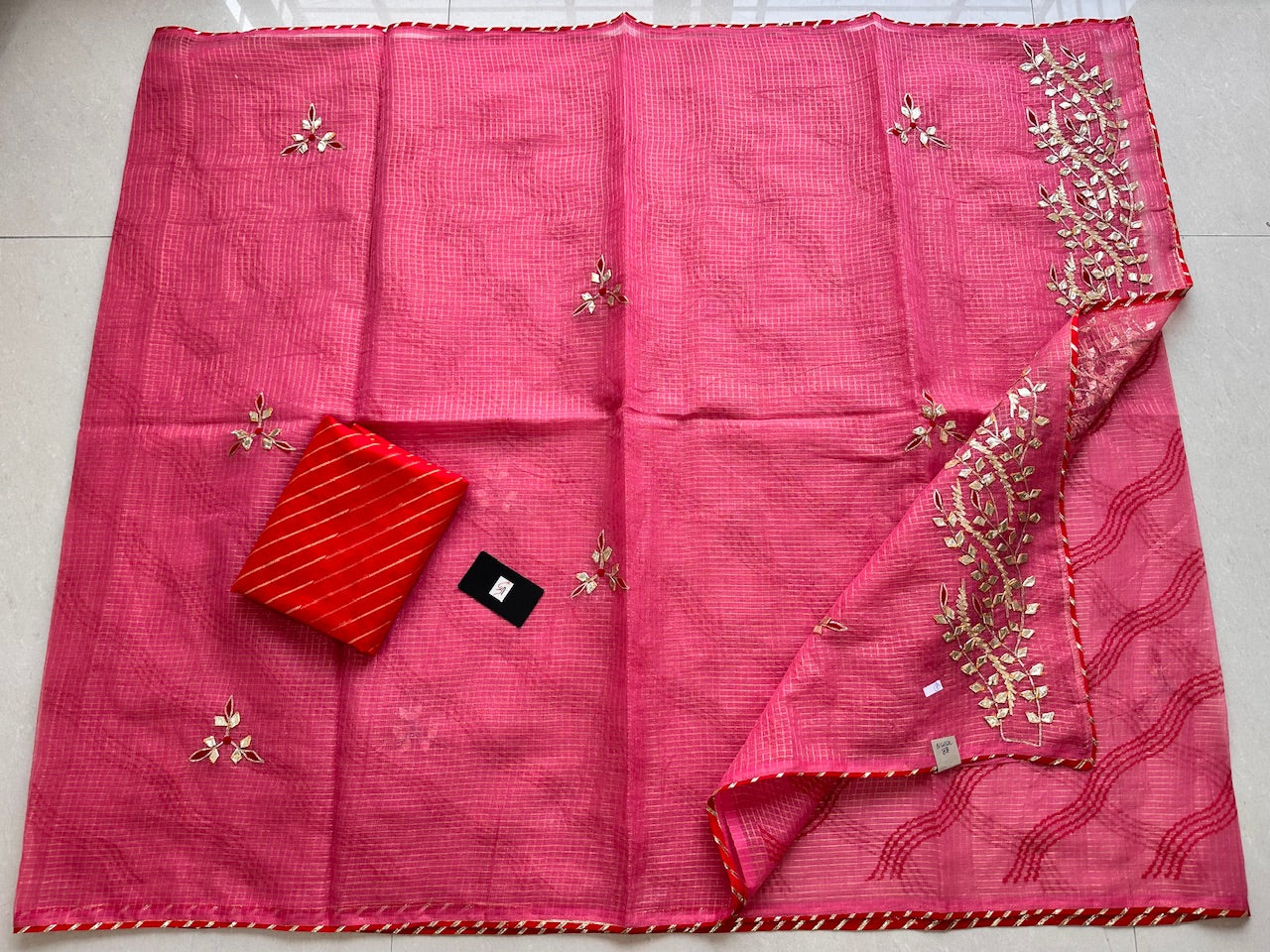 Jaipuri Gota Patti Embroidered Kota Cotton Tissue Saree