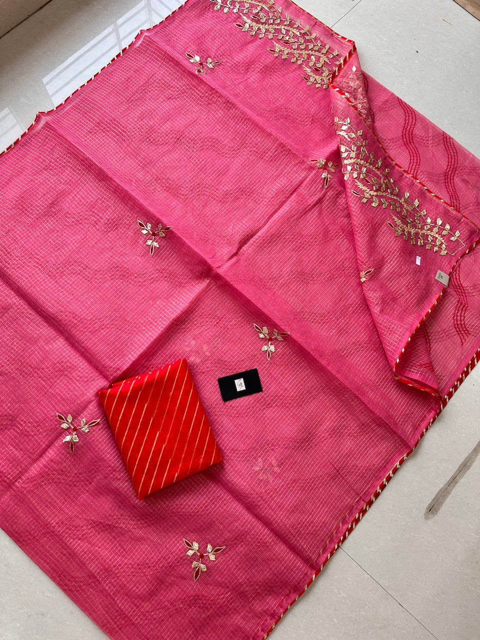 Jaipuri Gota Patti Embroidered Kota Cotton Tissue Saree