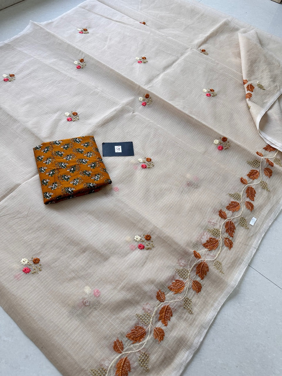 Embroidered Kota Cotton Doria Saree