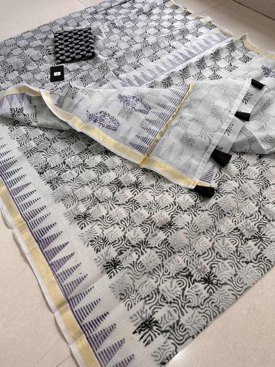 HandBlock Printed Kota Cotton Doria Saree