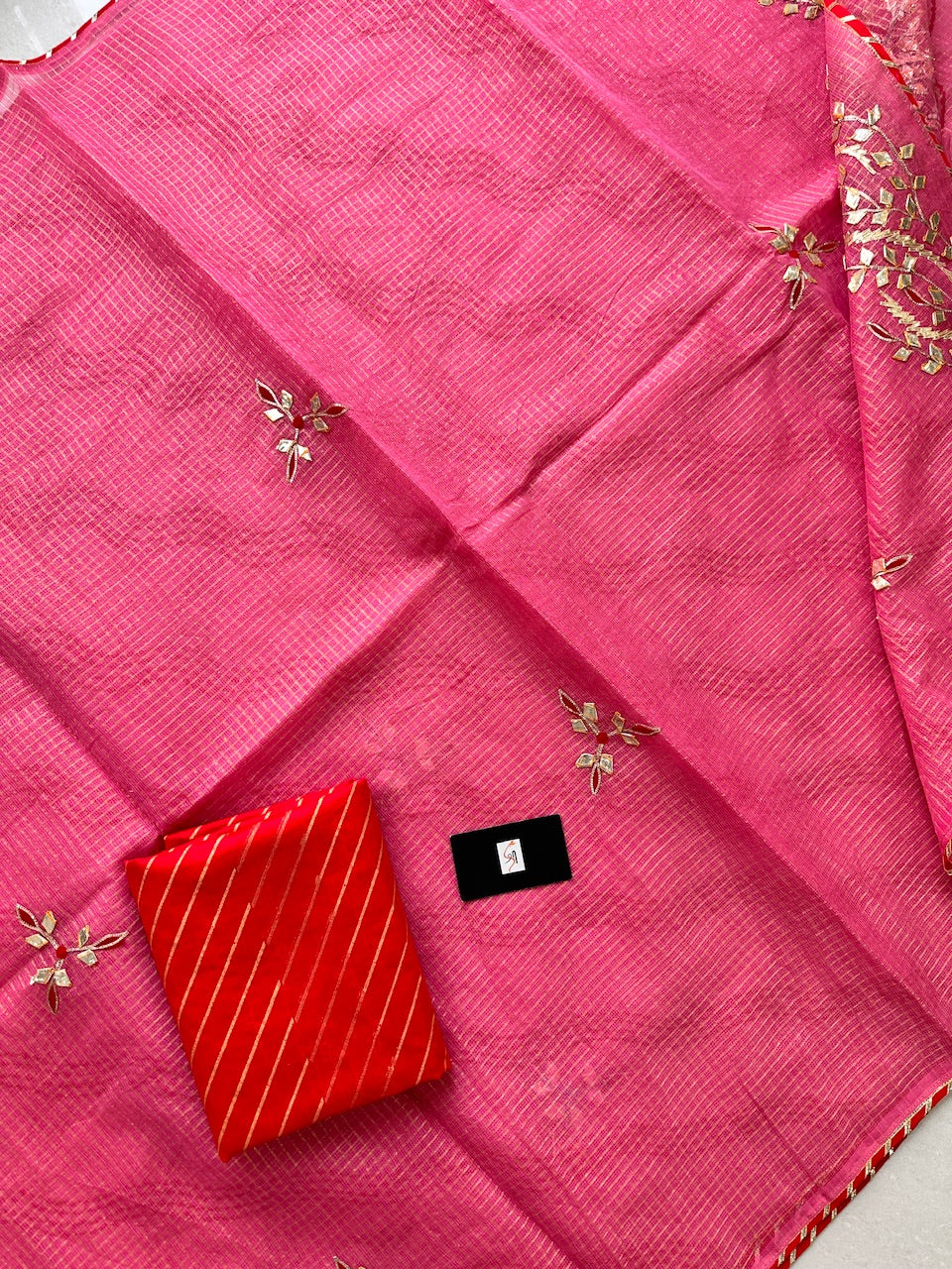 Jaipuri Gota Patti Embroidered Kota Cotton Tissue Saree