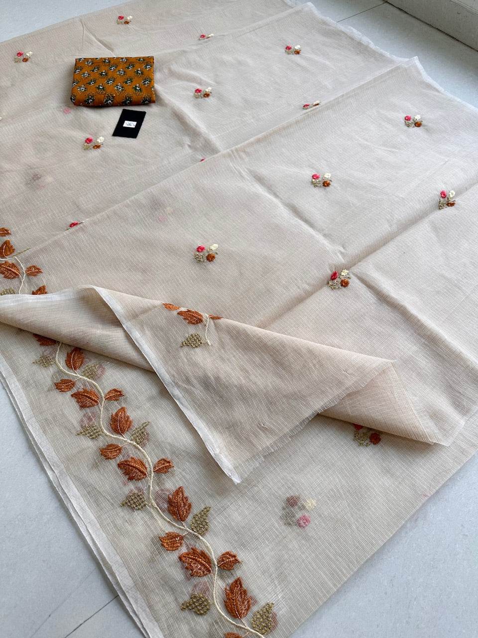 Embroidered Kota Cotton Doria Saree