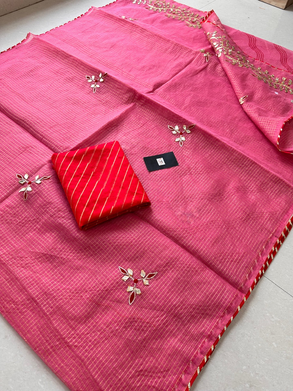 Jaipuri Gota Patti Embroidered Kota Cotton Tissue Saree