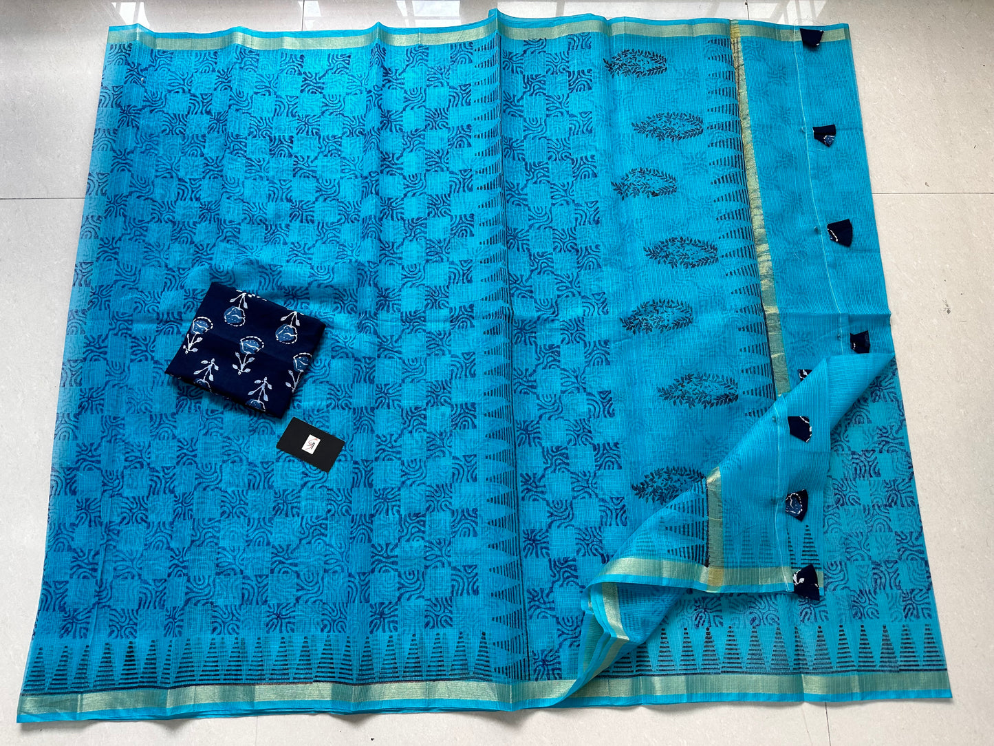 HandBlock Printed Kota Cotton Doria Saree