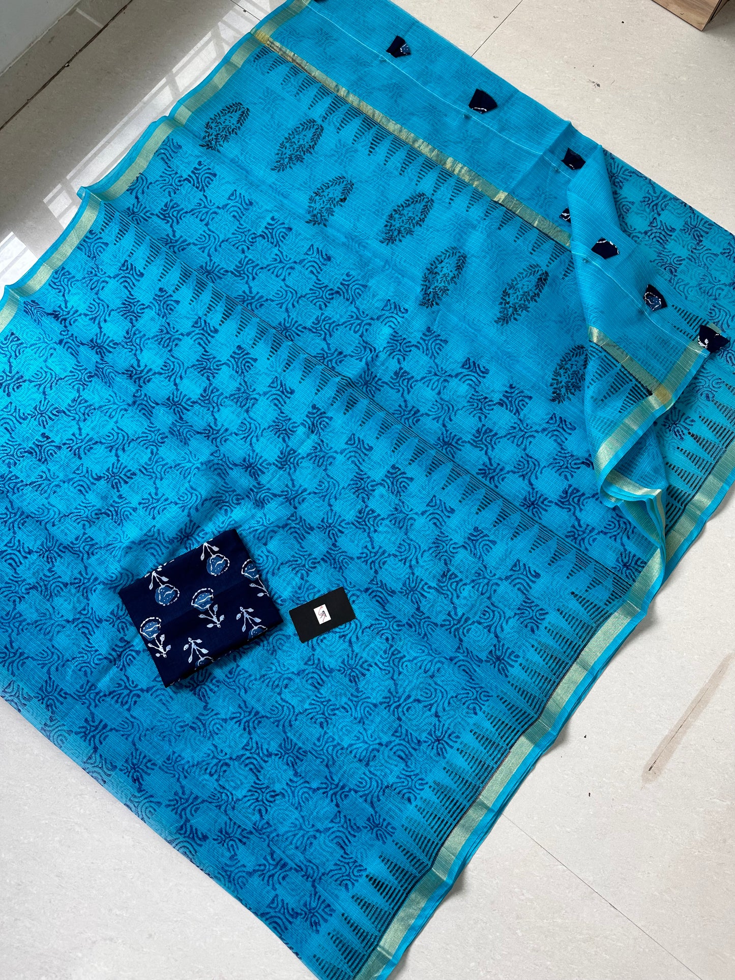 HandBlock Printed Kota Cotton Doria Saree