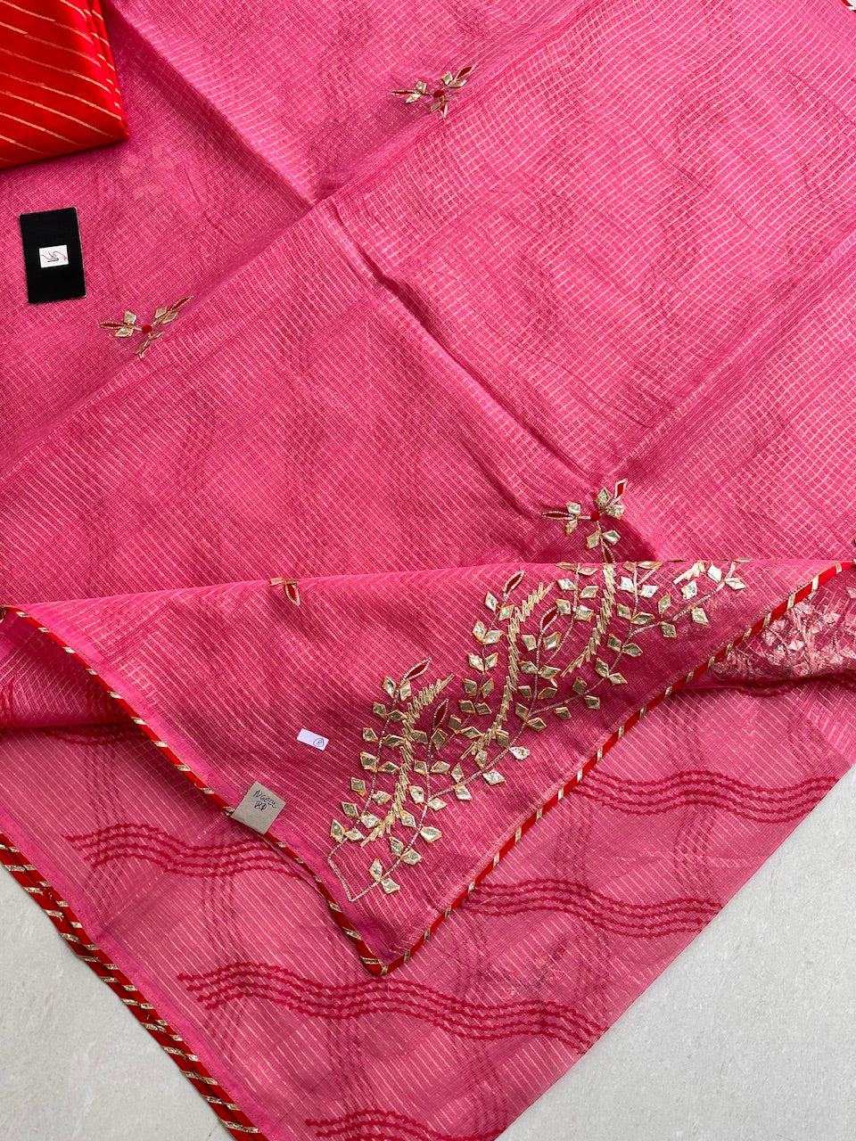 Jaipuri Gota Patti Embroidered Kota Cotton Tissue Saree