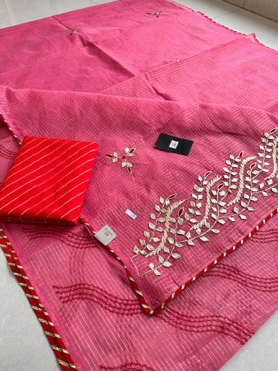 Jaipuri Gota Patti Embroidered Kota Cotton Tissue Saree