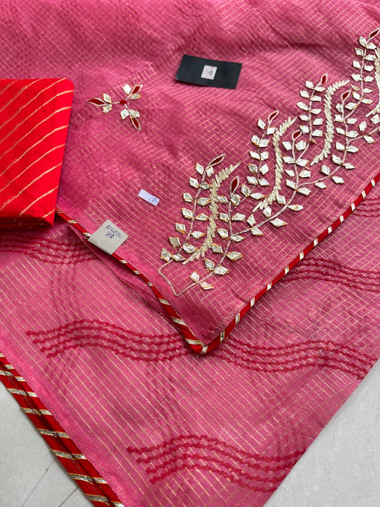 Jaipuri Gota Patti Embroidered Kota Cotton Tissue Saree