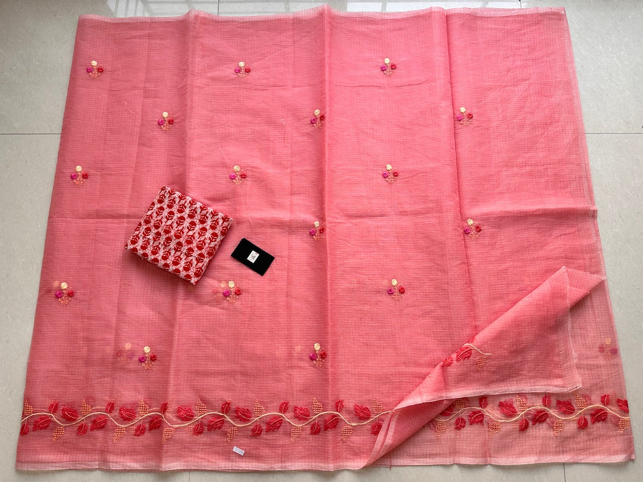 Embroidered Kota Cotton Doria Saree