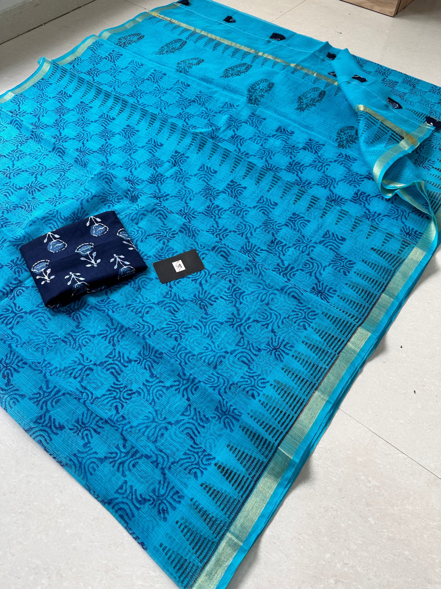 HandBlock Printed Kota Cotton Doria Saree