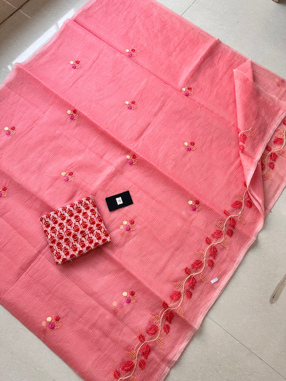 Embroidered Kota Cotton Doria Saree