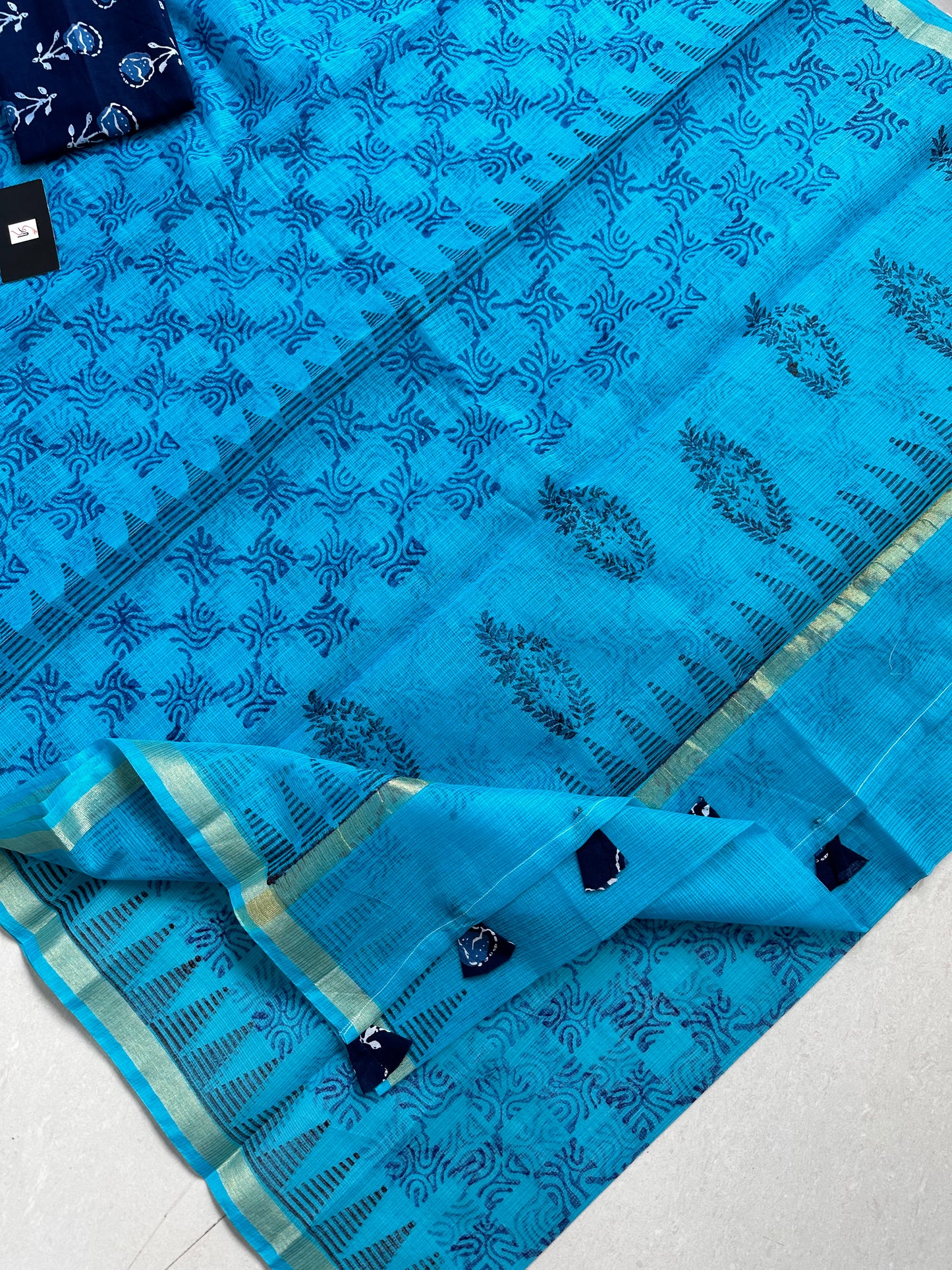 HandBlock Printed Kota Cotton Doria Saree