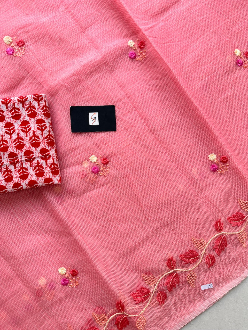 Embroidered Kota Cotton Doria Saree