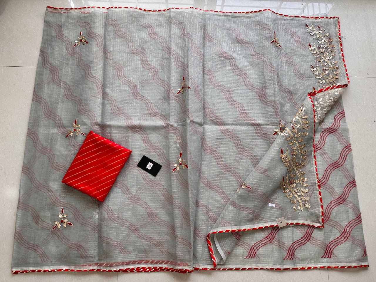 Jaipuri Gota Patti Embroidered Kota Cotton Tissue Doria Saree