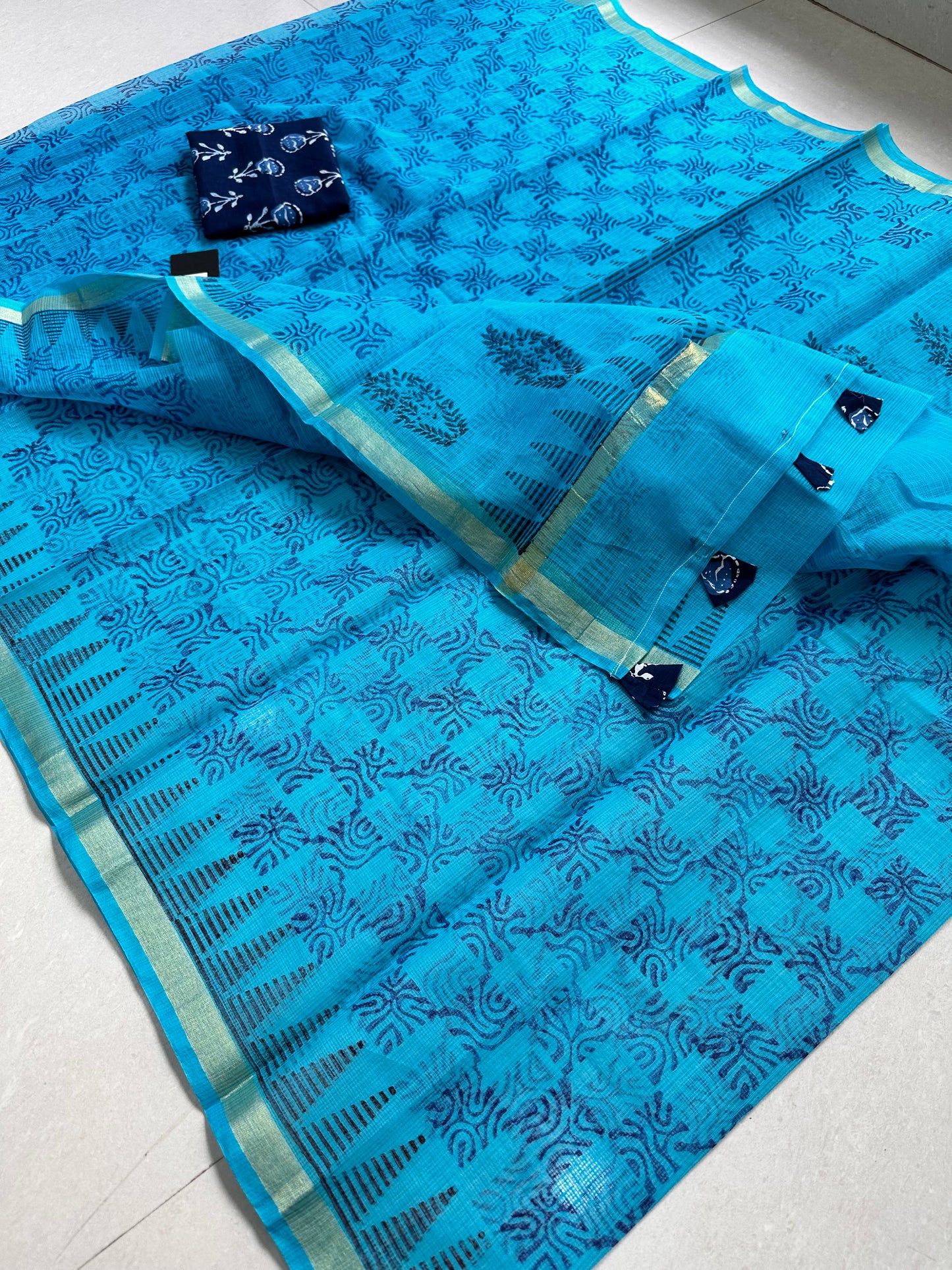 HandBlock Printed Kota Cotton Doria Saree