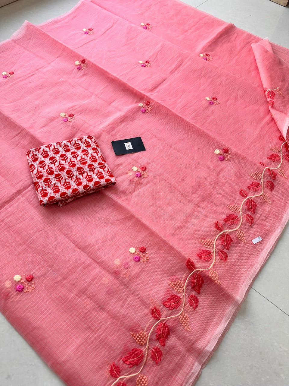 Embroidered Kota Cotton Doria Saree