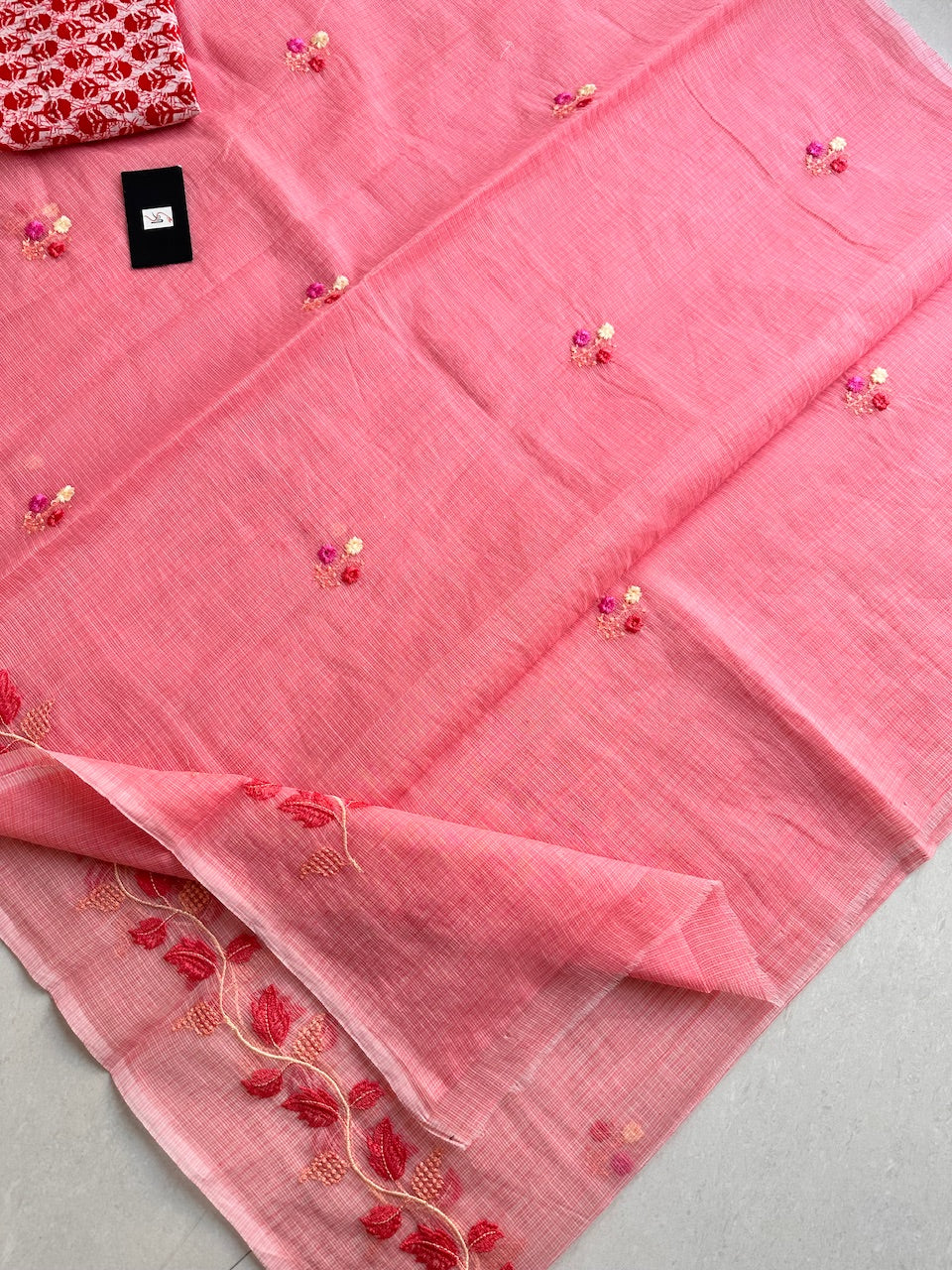 Embroidered Kota Cotton Doria Saree